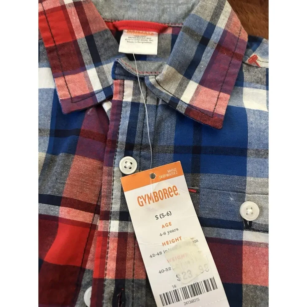 Gymboree Lot Boys 5-6Y Plaid Cotton Long Sleeve Collared Button-Up Shirts NWT